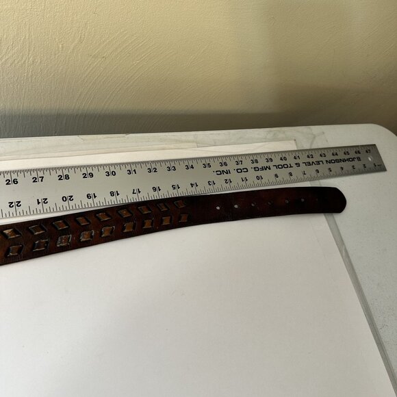 Vintage Brown Leather Belt Rustic Buckle Cutout Design 1.5 in 2X 43 in Everyday - Picture 5 of 11